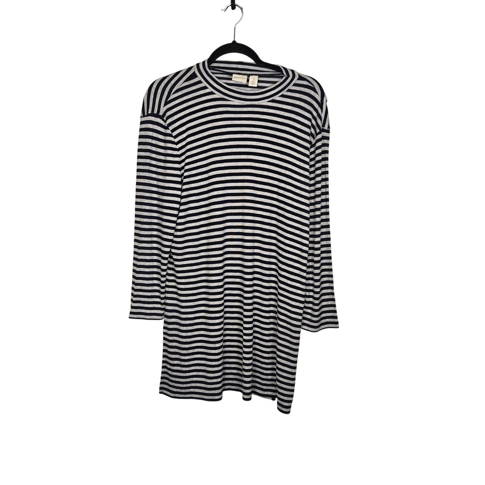 Zenergy by Chicos Womens Navy Gray Striped Ribbed Mock Neck Long Sleeve Top Sz 3
